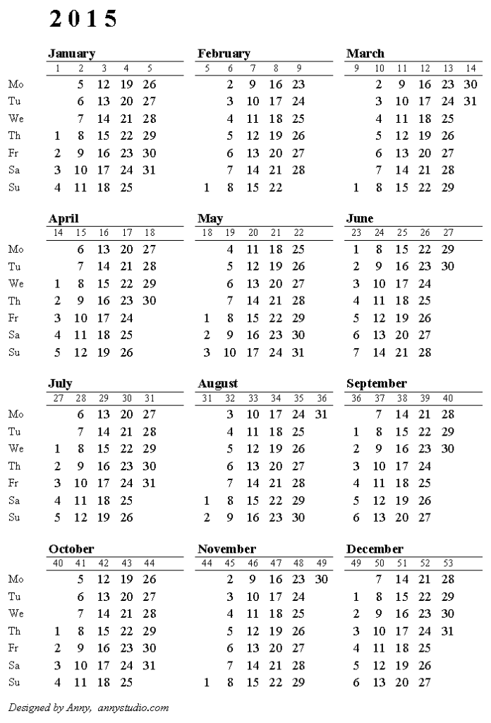 Free Printable Calendars And Planners For 2023 And Past Years - Calendar 2015 With Week Numbers Uk