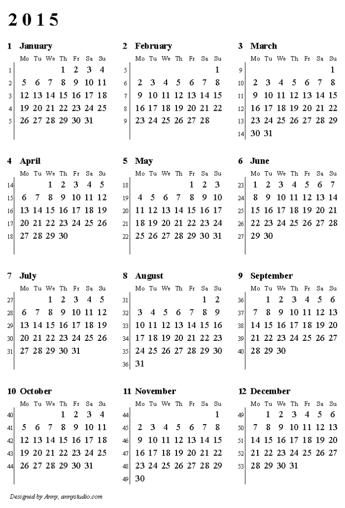 Free Printable Calendars And Planners For 2023 And Past Years - Calendar 2015 With Week Numbers Uk