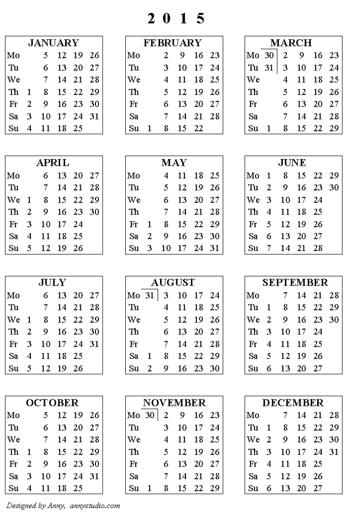 Free Printable Calendars And Planners For 2023 And Past Years - Gregorian Calendar 2015 With Week Numbers