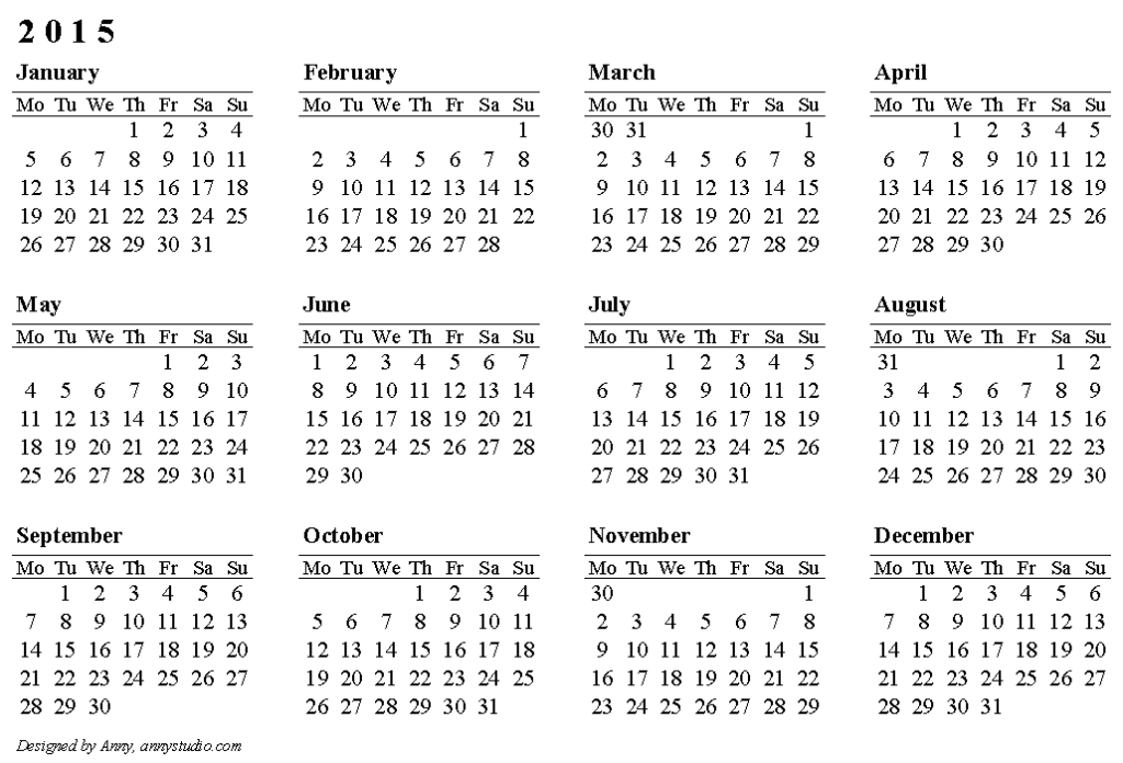 Free Printable Calendars And Planners For 2023 And Past Years - Gregorian Calendar 2015 With Week Numbers