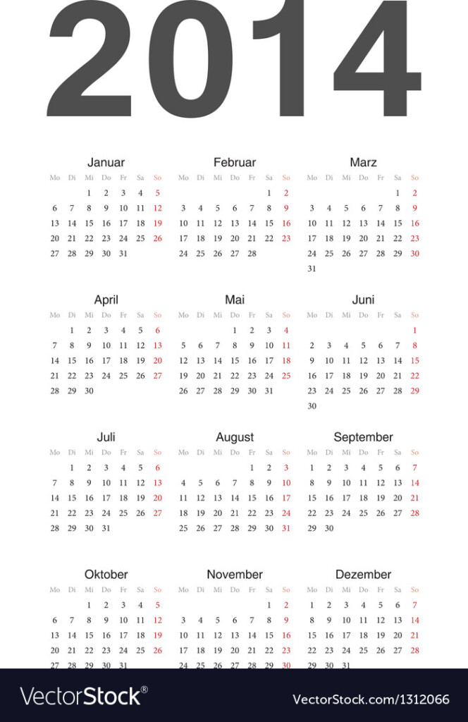 German 2014 Year Calendar Royalty Free Vector Image - German Calendar 2014 With Week Numbers