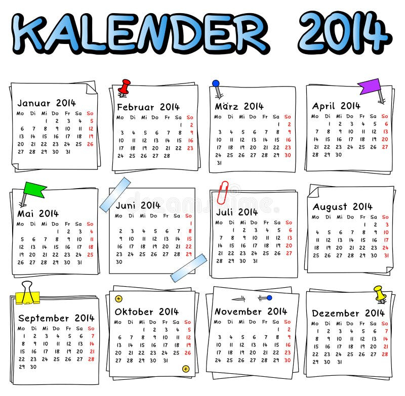 German Calendar 2014 Stock Vector Illustration Of Time 33713275 - German Calendar 2014 With Week Numbers