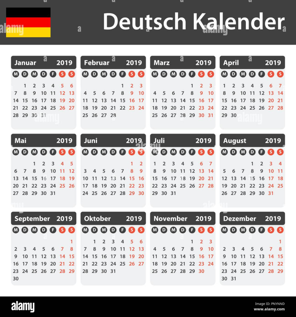 German Calendar For 2019 Scheduler Agenda Or Diary Template Week  - 2019 German Calendar With Week Numbers