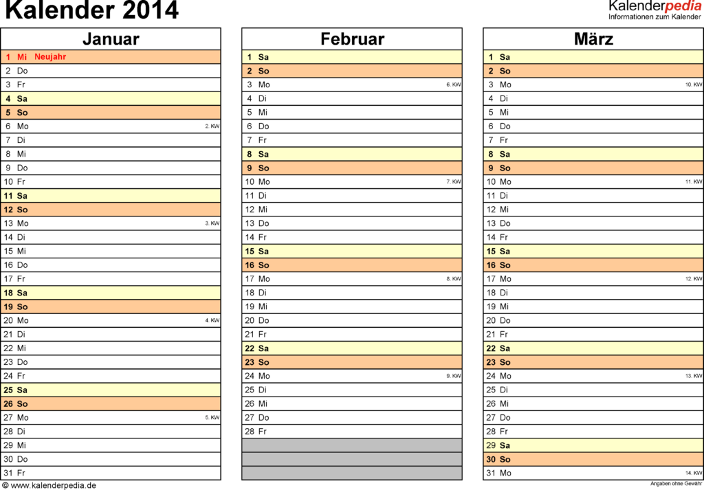 Kalender 2014 Zum Ausdrucken Als PDF 16 Vorlagen  - Calendar 2014 Week Numbers Pdf