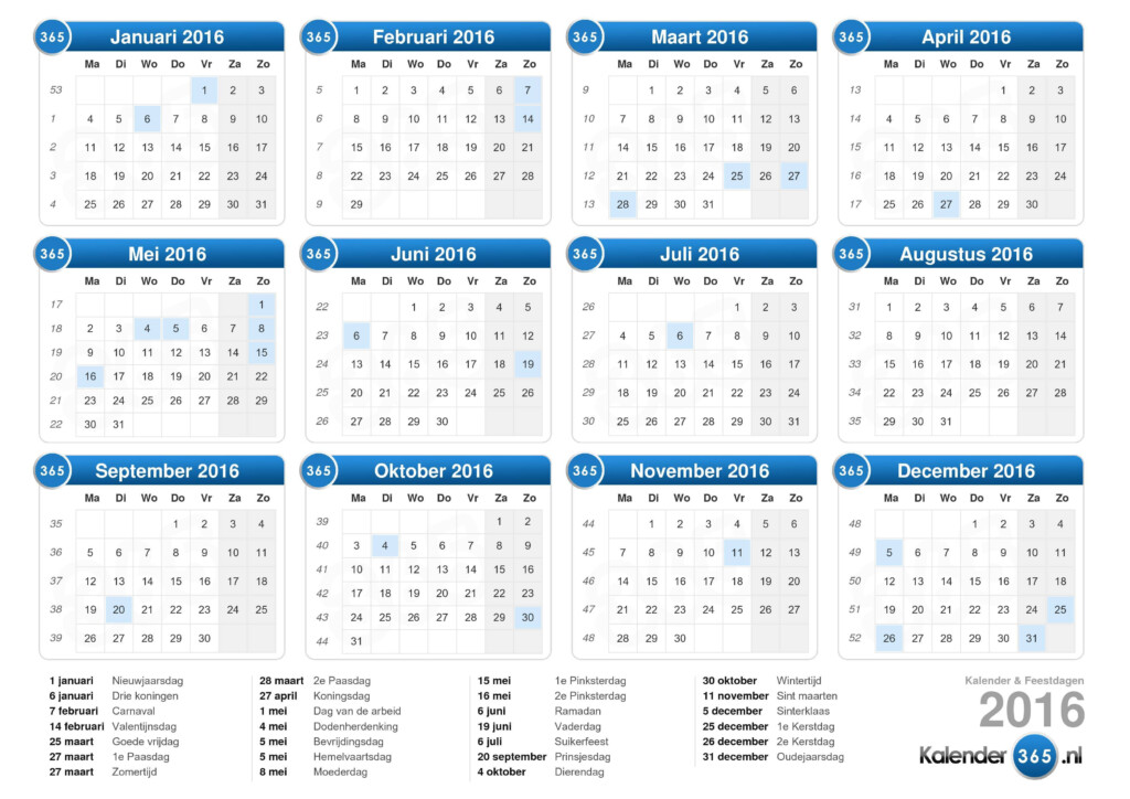 Kalender 2016 - German Calendar 2016 With Week Numbers