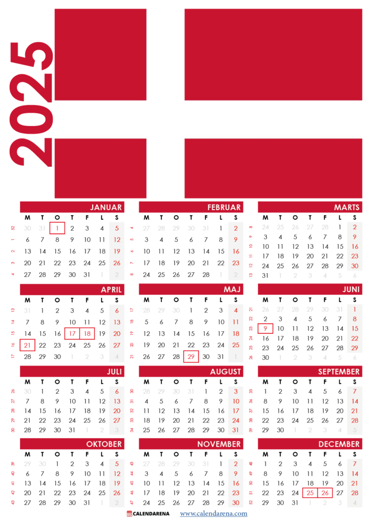 Kalender 2024 Danmark Med Helligdage Og Ugenumre By Calendarena Medium - Danish Calendar 2025 With Week Numbers