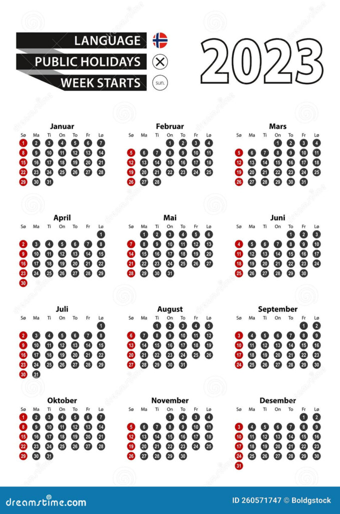 Norwegian Calendar 2023 With Numbers In Circles Week Starts On Sunday  - Norway Calendar With Week Numbers