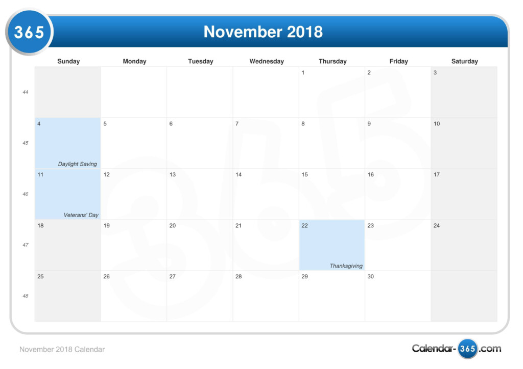 November 2018 Calendar - November 2018 Calendar With Week Numbers