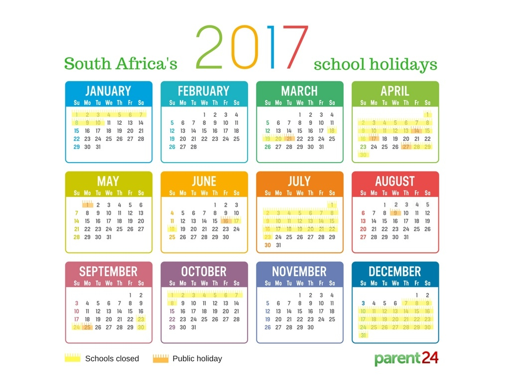 Printable 2017 School Holidays In South Africa Calendar Parent24 - 2017 Calendar With Week Numbers South Africa