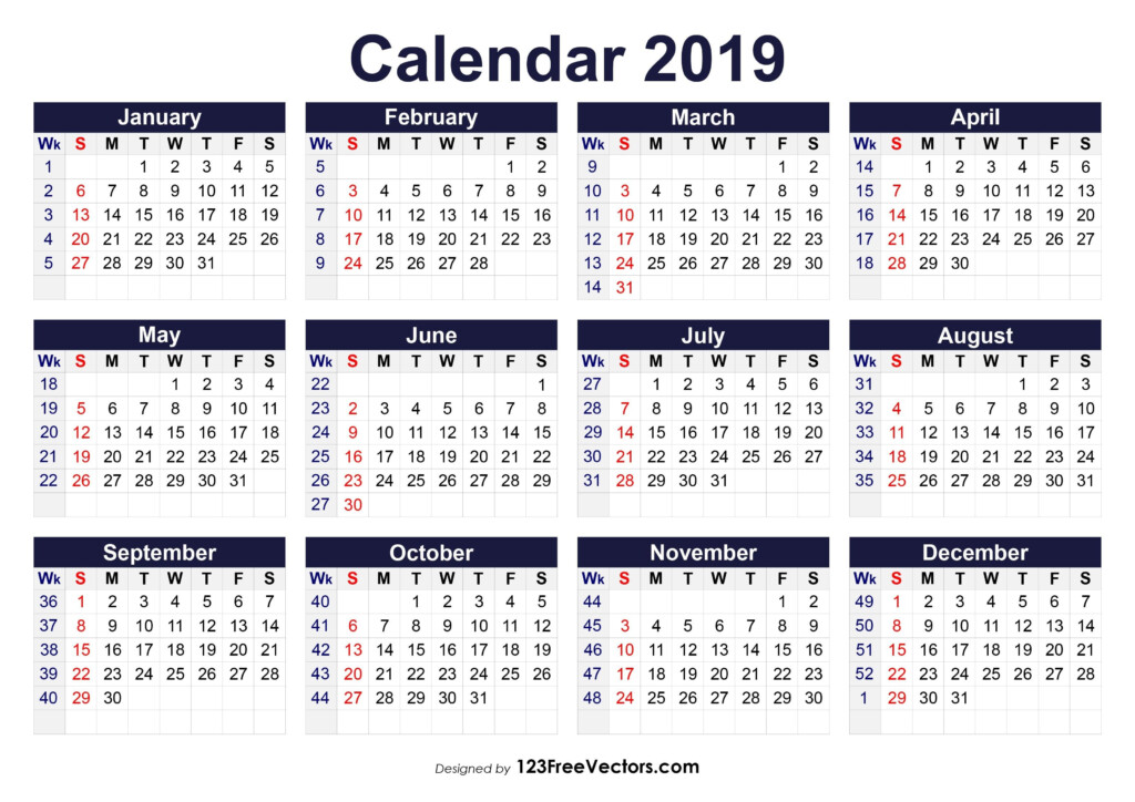 Printable 2019 Calendar With Week Numbers Free Download 2019 Calendar  - 2019 Calendar Printable With Week Numbers