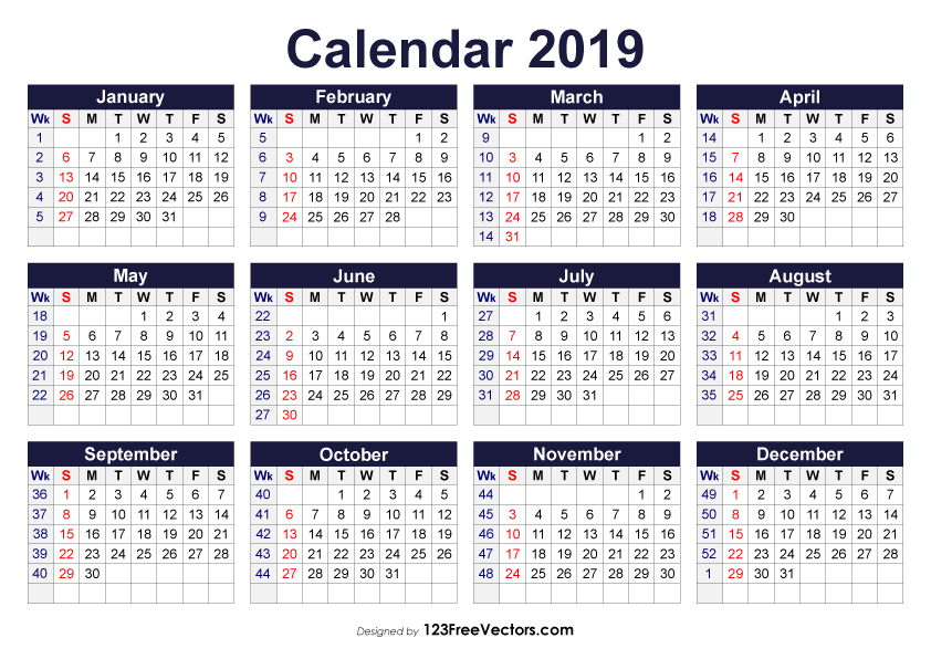 Printable 2019 Calendar With Week Numbers - 2019 Calendar With Week Numbers Singapore