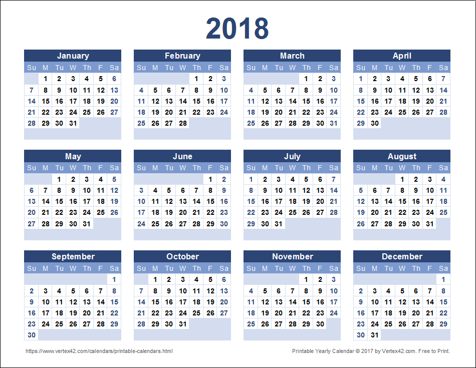 Printable Calendar For 2018 - 20018 Calendar With Week Numbers