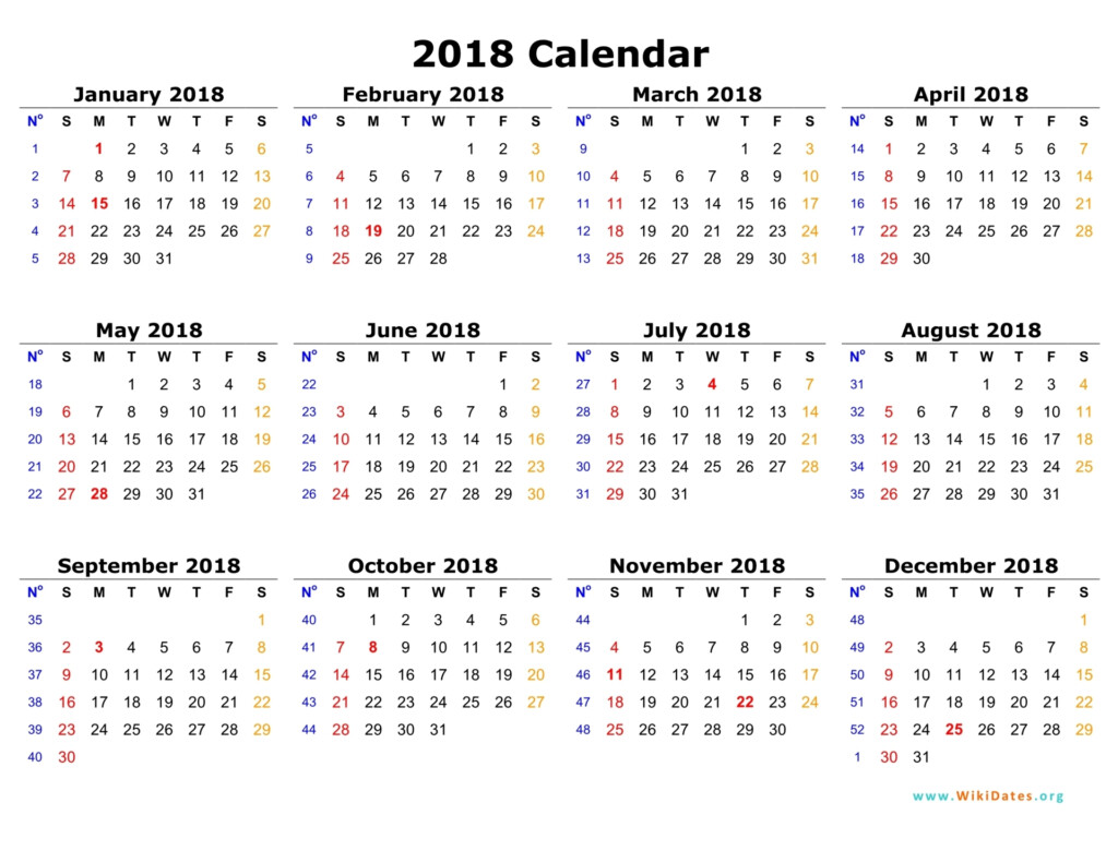 Printable Calendar Of 2018 - 2018 Calendar Showing Numbered Weeks