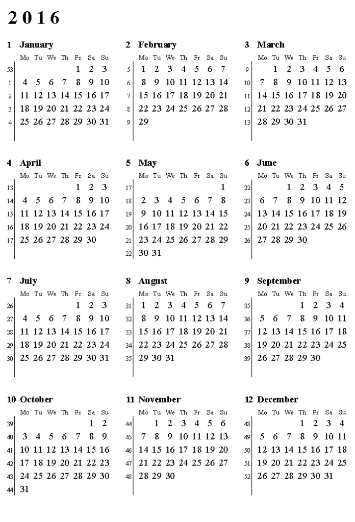 Printable Numbers For Calendar Calendar Template 2023 - Calendar 2016 Weeks Numbered