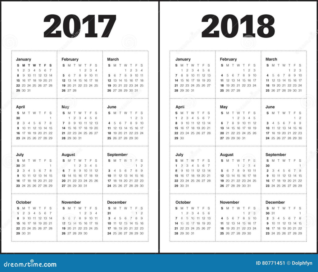 Simple Calendar Template For 2017 And 2018 Stock Vector Illustration  - 2017 And 2018 Calendar With Week Numbers