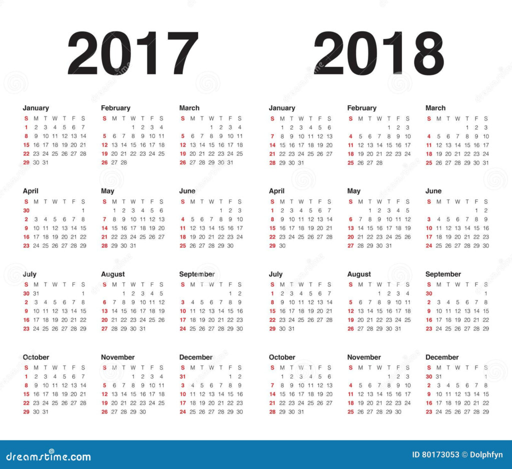 Simple Calendar Template For 2017 And 2018 Stock Vector Illustration  - 2017 And 2018 Calendar With Week Numbers