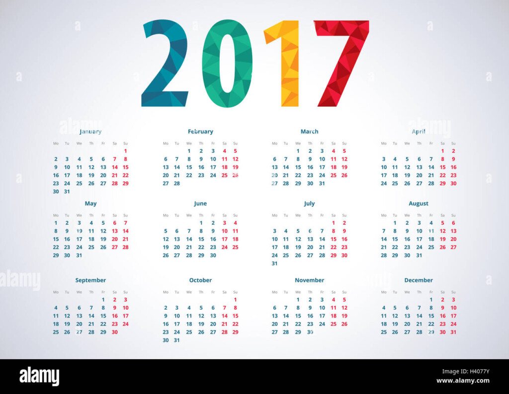 Simple European Calendar 2017 Week Starts From Monday Polygon Number  - European Calendar 2017 With Week Numbers