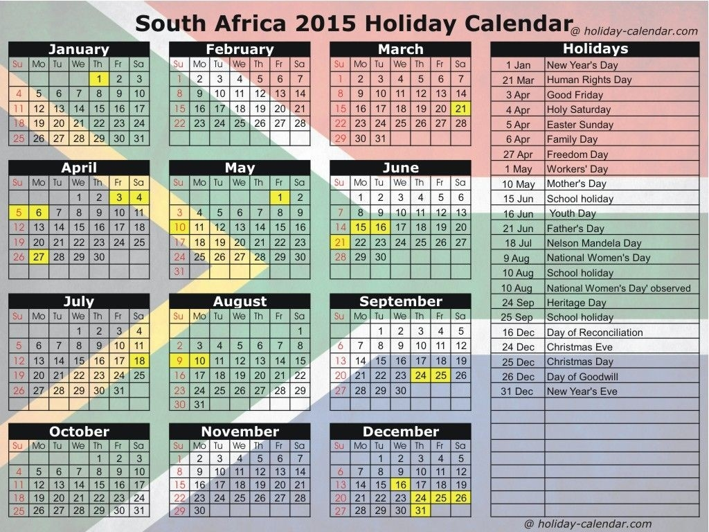 South African Calendar With Public Holidays Calendar Template Printable - 2015 South African Calendar With Week Numbers