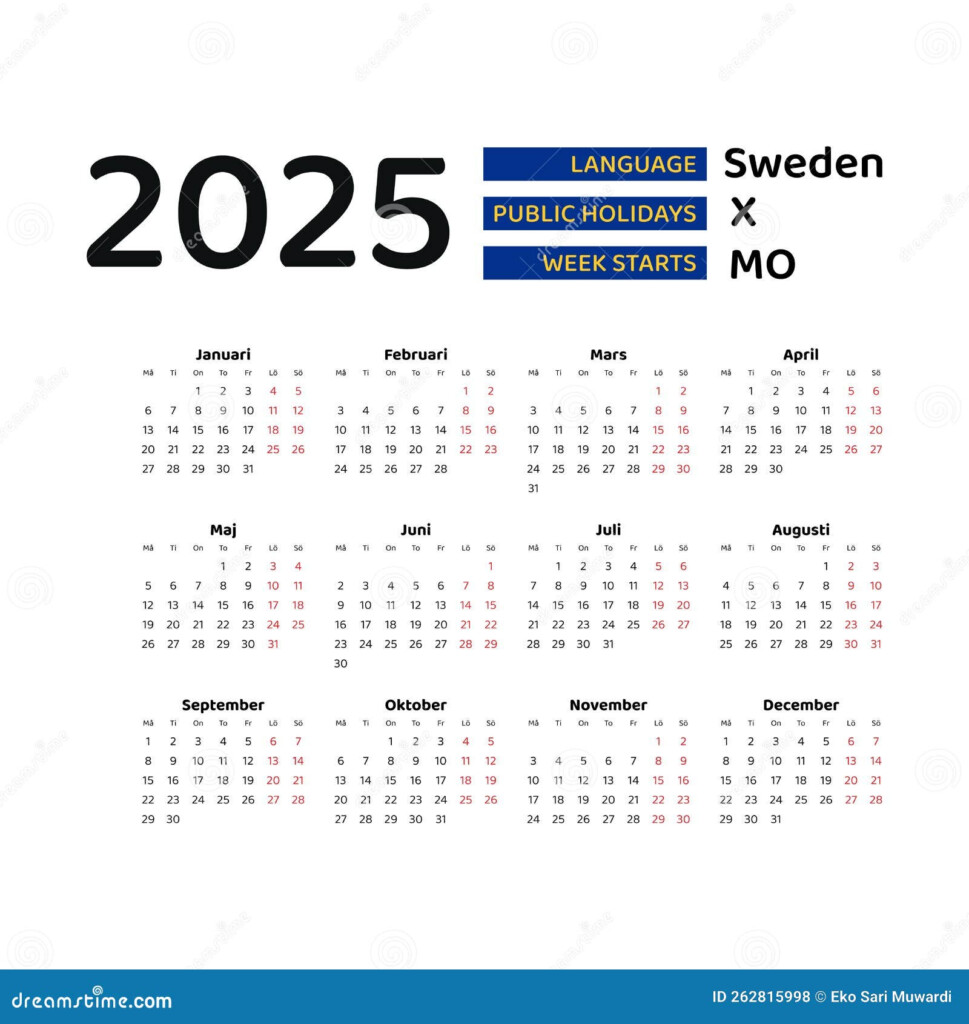 Sweden Calendar 2025 Week Starts From Monday Vector Graphic Design  - Swedish Calendar 2025 With Week Numbers