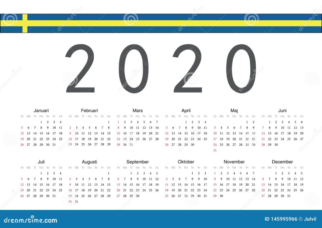 Swedish 2020 Year Vector Calendar Stock Illustration Illustration Of  - Swedish Calendar 2020 With Week Numbers