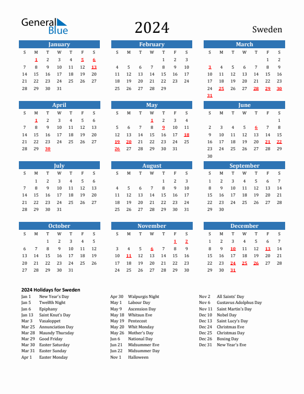 Swedish Calendar 2024 With Week Numbers Berty Chandra - Sweden Calendar Week Numbers