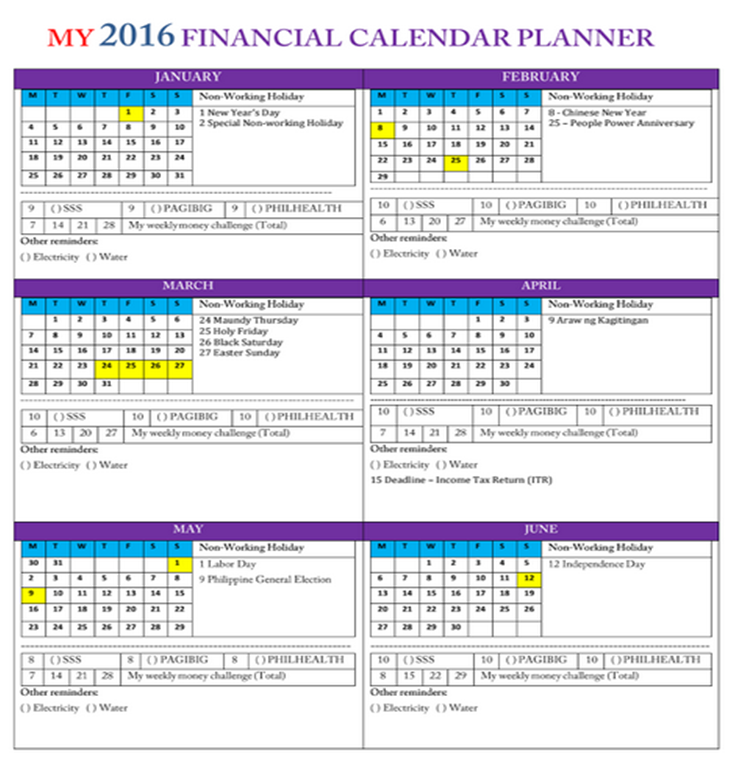 Unsullied Perspective Free Downloadable 2016 Financial Calendar Planner - 2016 Financial Calendar With Week Numbers