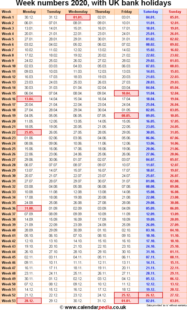 Week Numbers 2020 With Excel Word And PDF Templates - 2020 Calendar In Excel With Week Numbers