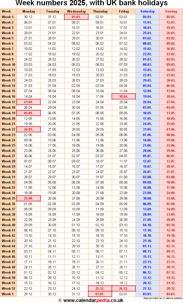 Week Numbers 2025 With Excel Word And PDF Templates - 2025 Calendar With Week Numbers Xls