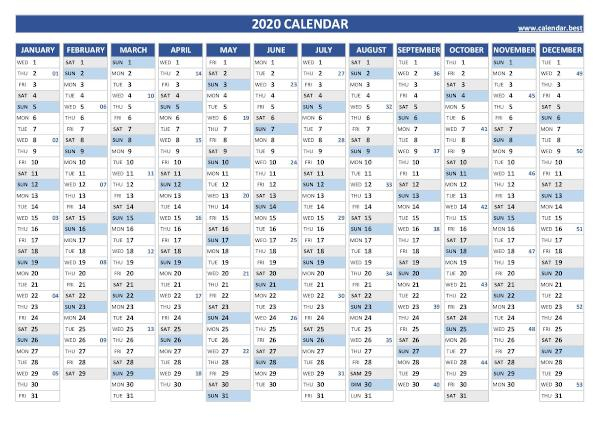 Week Numbers For 2020 List And Calendar Calendar best - Calendar 2020 Weeks Numbered Pdf