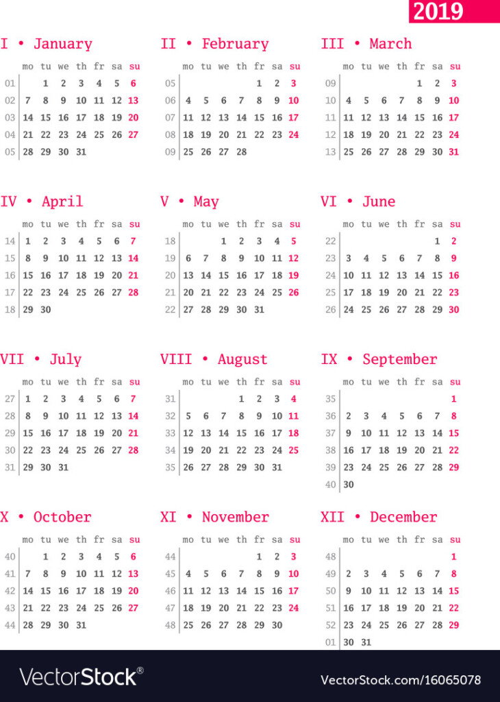 Week Of Year Calendar Calendar Printables Free Templates - 2019 Week Numbered Calendar